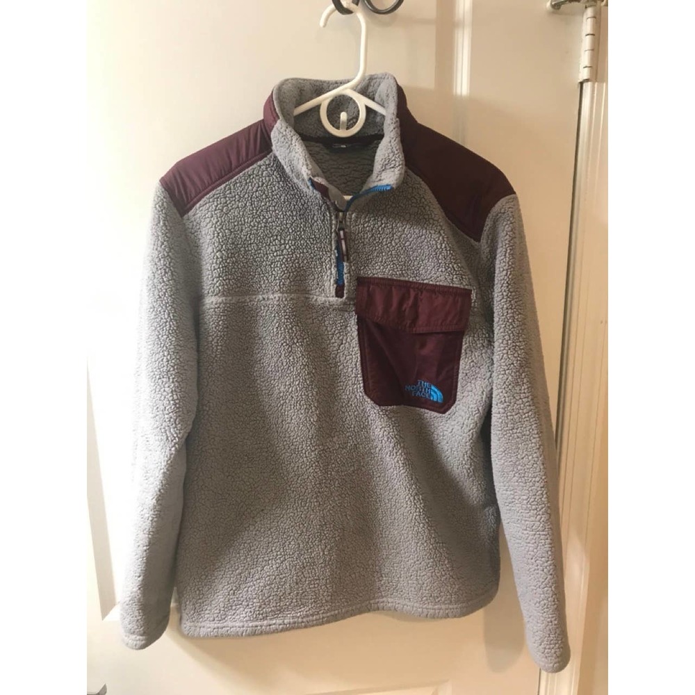 North Face Men's Small 1/4 Zipper Groveland Sherpa Fleece Gray/Burgundy